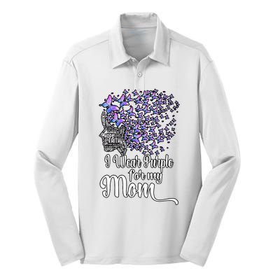 I Wear Purple For My Mom Alzheimers Silk Touch Performance Long Sleeve Polo