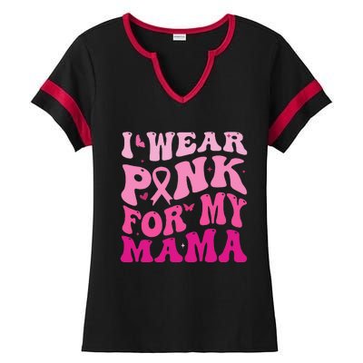 I Wear Pink for my Mama Groovy Breast Cancer Ladies Halftime Notch Neck Tee