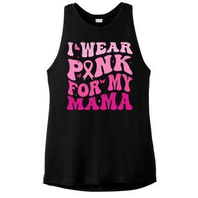 I Wear Pink for my Mama Groovy Breast Cancer Ladies PosiCharge Tri-Blend Wicking Tank