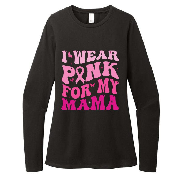 I Wear Pink for my Mama Groovy Breast Cancer Womens CVC Long Sleeve Shirt