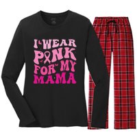 I Wear Pink for my Mama Groovy Breast Cancer Women's Long Sleeve Flannel Pajama Set 