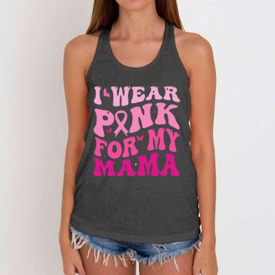 I Wear Pink for my Mama Groovy Breast Cancer Women's Knotted Racerback Tank