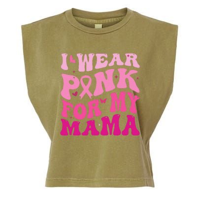 I Wear Pink for my Mama Groovy Breast Cancer Garment-Dyed Women's Muscle Tee