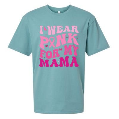 I Wear Pink for my Mama Groovy Breast Cancer Sueded Cloud Jersey T-Shirt