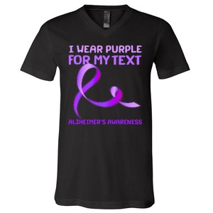 I Wear Purple For My Personalize Text Alzheimer's Awareness V-Neck T-Shirt