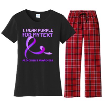 I Wear Purple For My Personalize Text Alzheimer's Awareness Women's Flannel Pajama Set