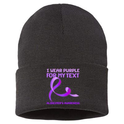 I Wear Purple For My Personalize Text Alzheimer's Awareness Sustainable Knit Beanie