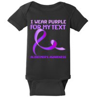 I Wear Purple For My Personalize Text Alzheimer's Awareness Baby Bodysuit