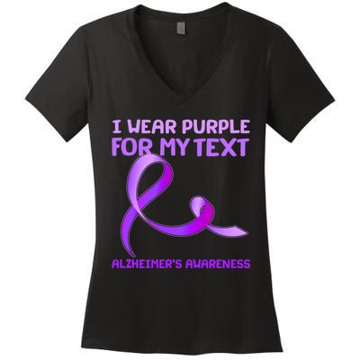 I Wear Purple For My Personalize Text Alzheimer's Awareness Women's V-Neck T-Shirt