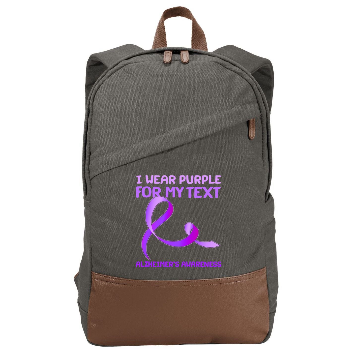 I Wear Purple For My Personalize Text Alzheimer's Awareness Cotton Canvas Backpack
