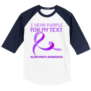 I Wear Purple For My Personalize Text Alzheimer's Awareness Baseball Sleeve Shirt