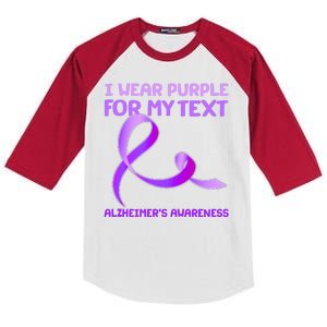 I Wear Purple For My Personalize Text Alzheimer's Awareness Kids Colorblock Raglan Jersey