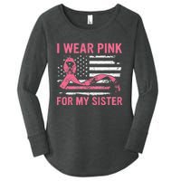 I Wear Pink For My Sister Breast Cancer Awareness USA Flag Women's Perfect Tri Tunic Long Sleeve Shirt