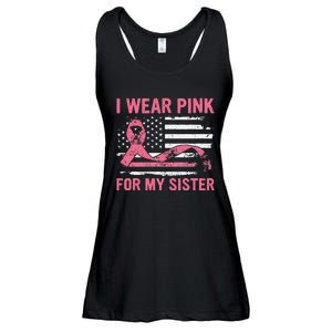 I Wear Pink For My Sister Breast Cancer Awareness USA Flag Ladies Essential Flowy Tank