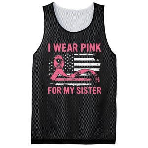 I Wear Pink For My Sister Breast Cancer Awareness USA Flag Mesh Reversible Basketball Jersey Tank