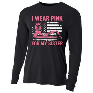 I Wear Pink For My Sister Breast Cancer Awareness USA Flag Cooling Performance Long Sleeve Crew