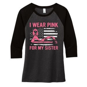 I Wear Pink For My Sister Breast Cancer Awareness USA Flag Women's Tri-Blend 3/4-Sleeve Raglan Shirt