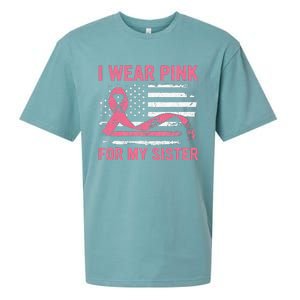 I Wear Pink For My Sister Breast Cancer Awareness USA Flag Sueded Cloud Jersey T-Shirt