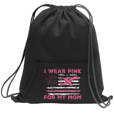 I Wear Pink For My Mom American Flag Breast Cancer Support Sweatshirt Cinch Pack Bag