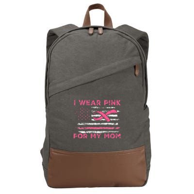 I Wear Pink For My Mom American Flag Breast Cancer Support Cotton Canvas Backpack