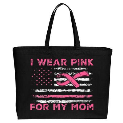 I Wear Pink For My Mom American Flag Breast Cancer Support Cotton Canvas Jumbo Tote