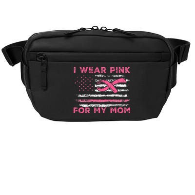 I Wear Pink For My Mom American Flag Breast Cancer Support Crossbody Pack