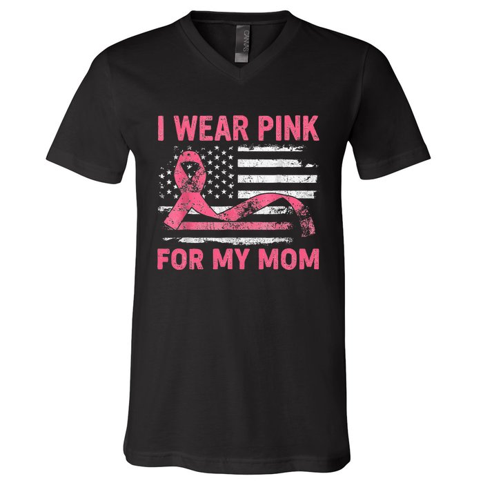 I Wear Pink For My Mama American Breast Cancer Support Squad V-Neck T-Shirt