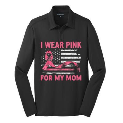 I Wear Pink For My Mama American Breast Cancer Support Squad Silk Touch Performance Long Sleeve Polo