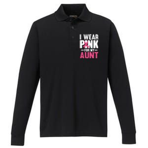 I Wear Pink For My Aunt Ribbon Breast Cancer Awareness Gift Performance Long Sleeve Polo