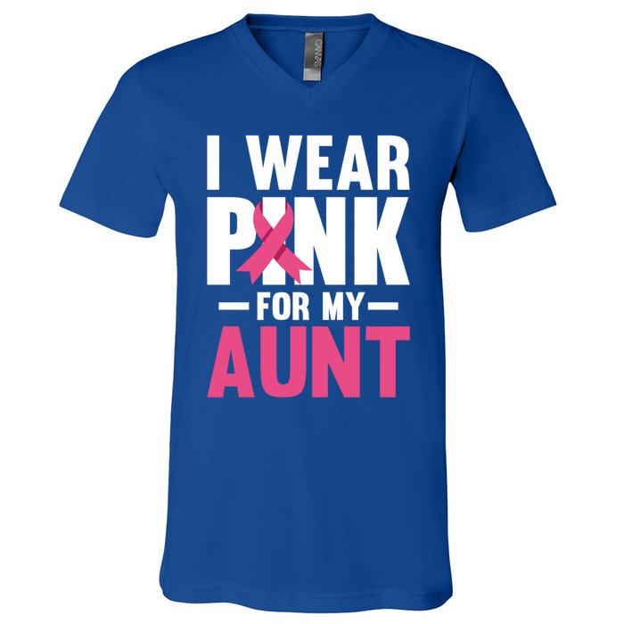 I Wear Pink For My Aunt Ribbon Breast Cancer Awareness Gift V-Neck T-Shirt