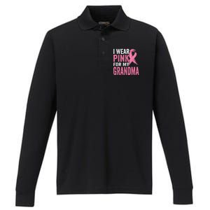 I Wear Pink For My Grandma Breast Cancer Awareness  Performance Long Sleeve Polo