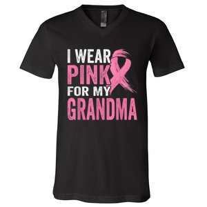 I Wear Pink For My Grandma Breast Cancer Awareness  V-Neck T-Shirt