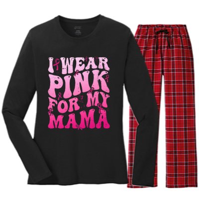 I Wear Pink For My Mama Breast Cancer Support Squads Women's Long Sleeve Flannel Pajama Set 