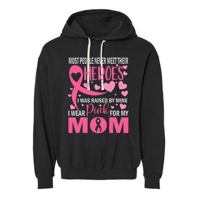 I Wear Pink My Mom Breast Cancer Awareness Kids Support Garment-Dyed Fleece Hoodie