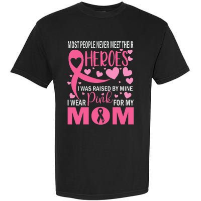 I Wear Pink My Mom Breast Cancer Awareness Kids Support Garment-Dyed Heavyweight T-Shirt