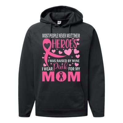 I Wear Pink My Mom Breast Cancer Awareness Kids Support Performance Fleece Hoodie