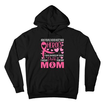 I Wear Pink My Mom Breast Cancer Awareness Kids Support Hoodie