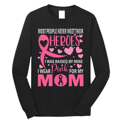 I Wear Pink My Mom Breast Cancer Awareness Kids Support Long Sleeve Shirt