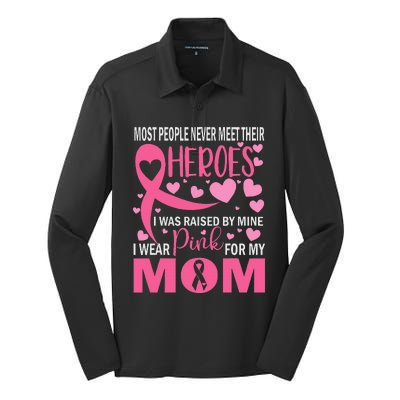 I Wear Pink My Mom Breast Cancer Awareness Kids Support Silk Touch Performance Long Sleeve Polo