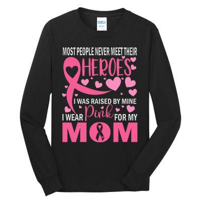 I Wear Pink My Mom Breast Cancer Awareness Kids Support Tall Long Sleeve T-Shirt