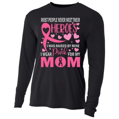 I Wear Pink My Mom Breast Cancer Awareness Kids Support Cooling Performance Long Sleeve Crew