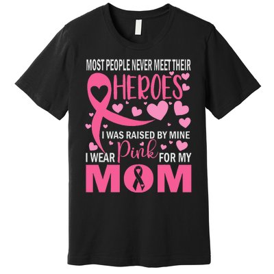 I Wear Pink My Mom Breast Cancer Awareness Kids Support Premium T-Shirt