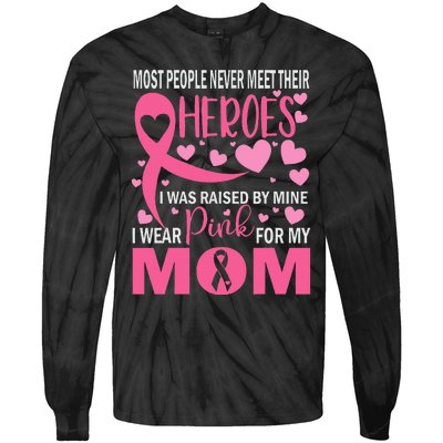 I Wear Pink My Mom Breast Cancer Awareness Kids Support Tie-Dye Long Sleeve Shirt