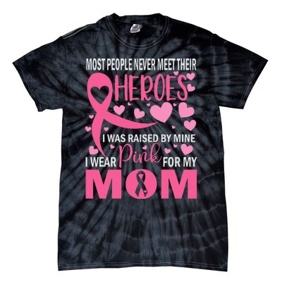 I Wear Pink My Mom Breast Cancer Awareness Kids Support Tie-Dye T-Shirt