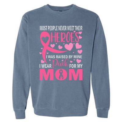 I Wear Pink My Mom Breast Cancer Awareness Kids Support Garment-Dyed Sweatshirt