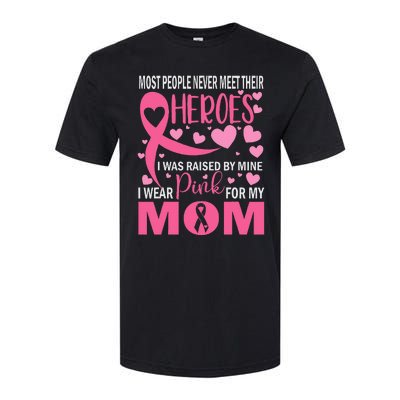 I Wear Pink My Mom Breast Cancer Awareness Kids Support Softstyle CVC T-Shirt