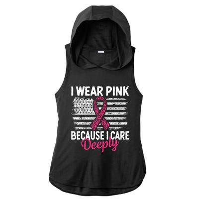 I Wear Pink because i Care Usa Flag Breast Cancer Awareness Ladies PosiCharge Tri-Blend Wicking Draft Hoodie Tank