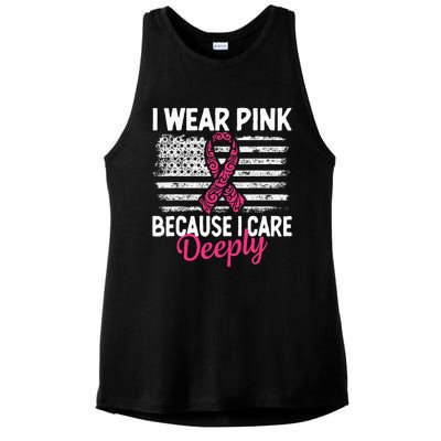 I Wear Pink because i Care Usa Flag Breast Cancer Awareness Ladies PosiCharge Tri-Blend Wicking Tank