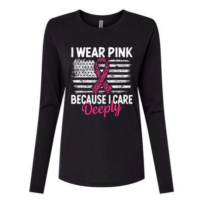 I Wear Pink because i Care Usa Flag Breast Cancer Awareness Womens Cotton Relaxed Long Sleeve T-Shirt