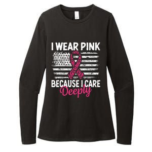 I Wear Pink because i Care Usa Flag Breast Cancer Awareness Womens CVC Long Sleeve Shirt